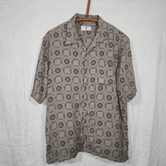 VISITOR sz Xl gray/ lavender short sleeve button front casual shirrt - Picture 1 of 5